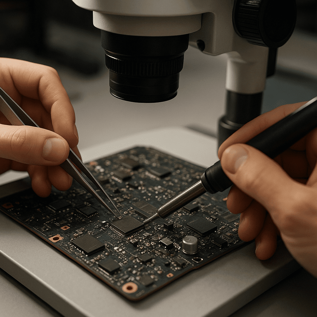 Jak naprawia się płyty główne pod mikroskopem